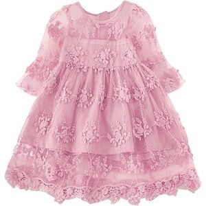 NNJXD Flower Girls Pink Dress Lace Princess Party Pageant Tulle Vintage 120(5ys)